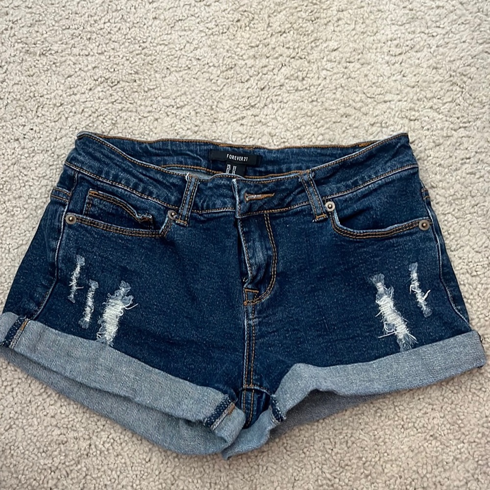 F21 mid rise jean shorts